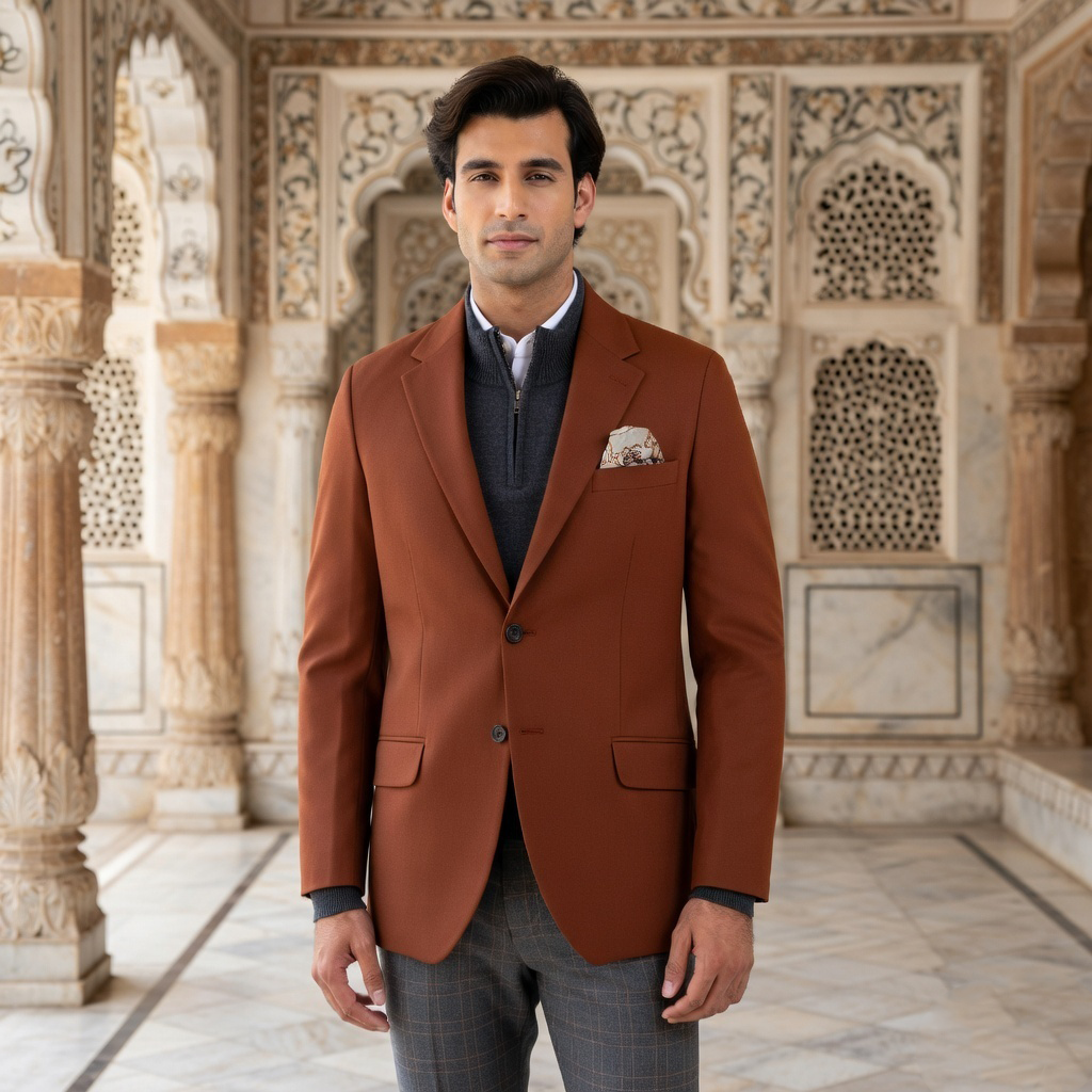 Men's Slim Fit Blazer Casual Luxury Notch Lapel Suit Jacket Terracotta Brown