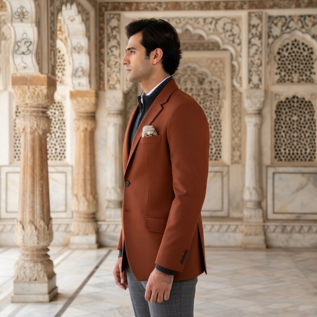 Men's Slim Fit Blazer Casual Luxury Notch Lapel Suit Jacket Terracotta Brown
