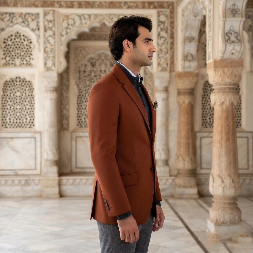 Men's Slim Fit Blazer Casual Luxury Notch Lapel Suit Jacket Terracotta Brown