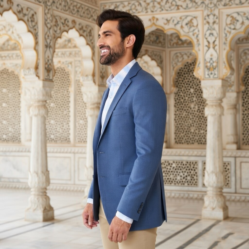 Men's Slim Fit Blazer Casual Luxury Notch Lapel Suit Jacket Light Blue