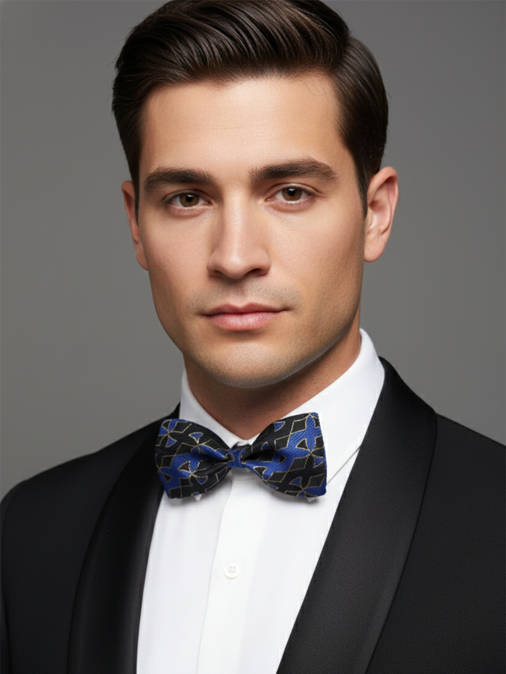 Luxury Royal Blue and Gold Geometric Harlequin Men's Bow Tie
