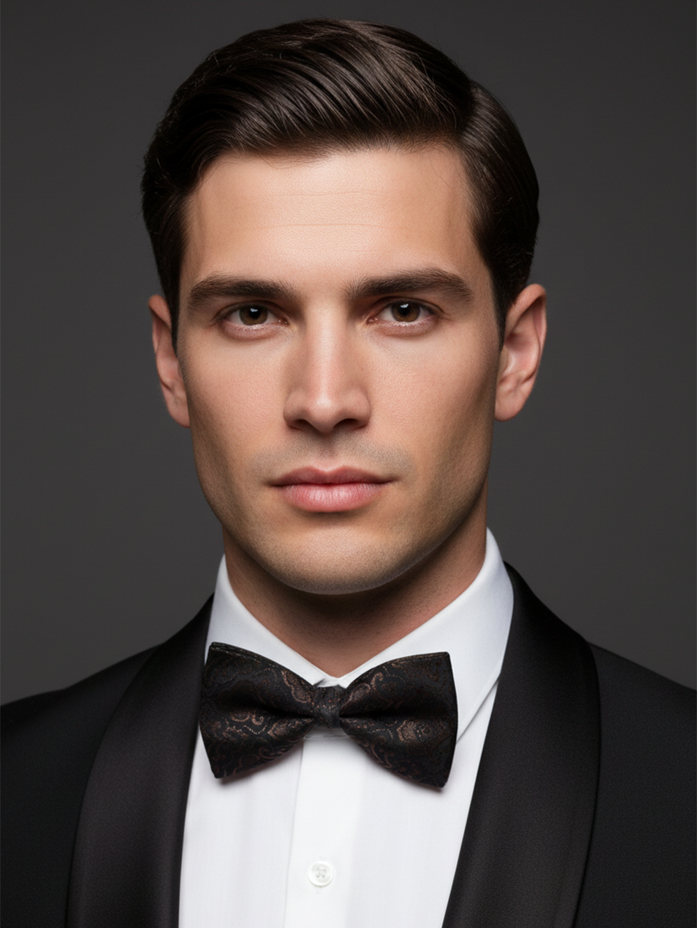 Luxury Espresso Brown and Black Paisley Men's Bow Tie