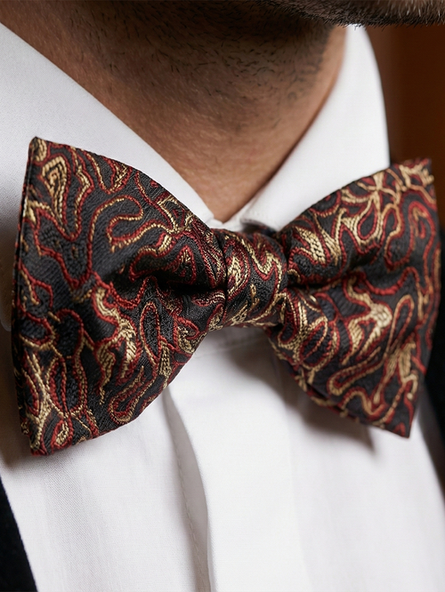 Black Gold and Red Abstract Brocade Pre-Tied Bow Tie