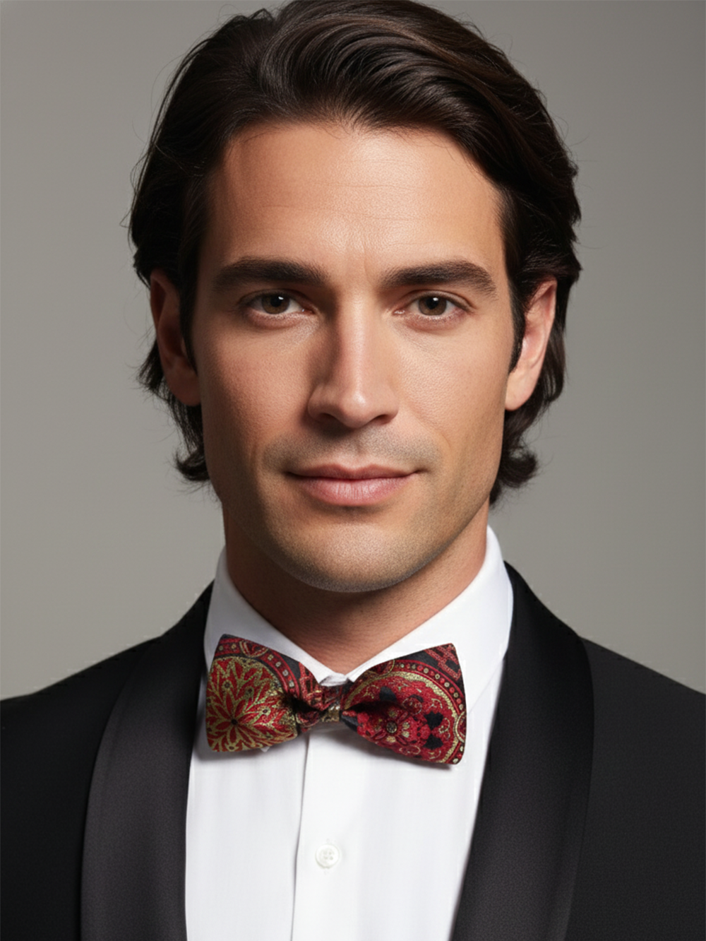 Ornate Crimson Red and Gold Mandala Men's Bow Tie