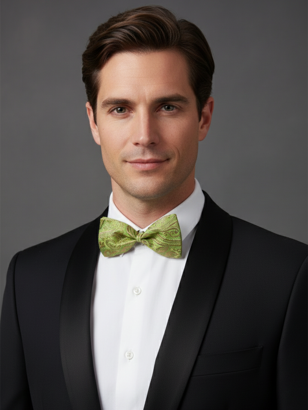 Luxury Sage Green and Gold Paisley Men's Bow Tie