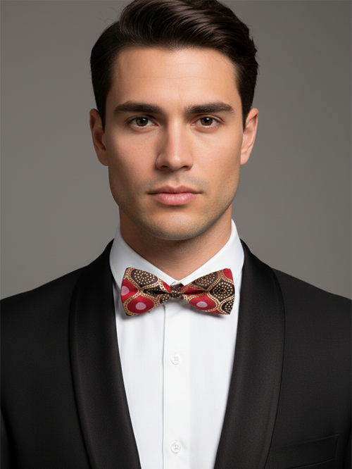 Artistic Crimson Red and Brown Abstract Men's Bow Tie