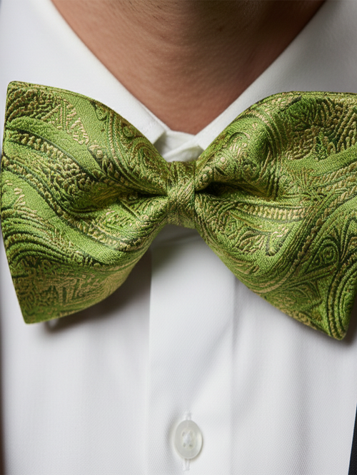 Elegant Olive Green and Gold Paisley Men's Bow Tie