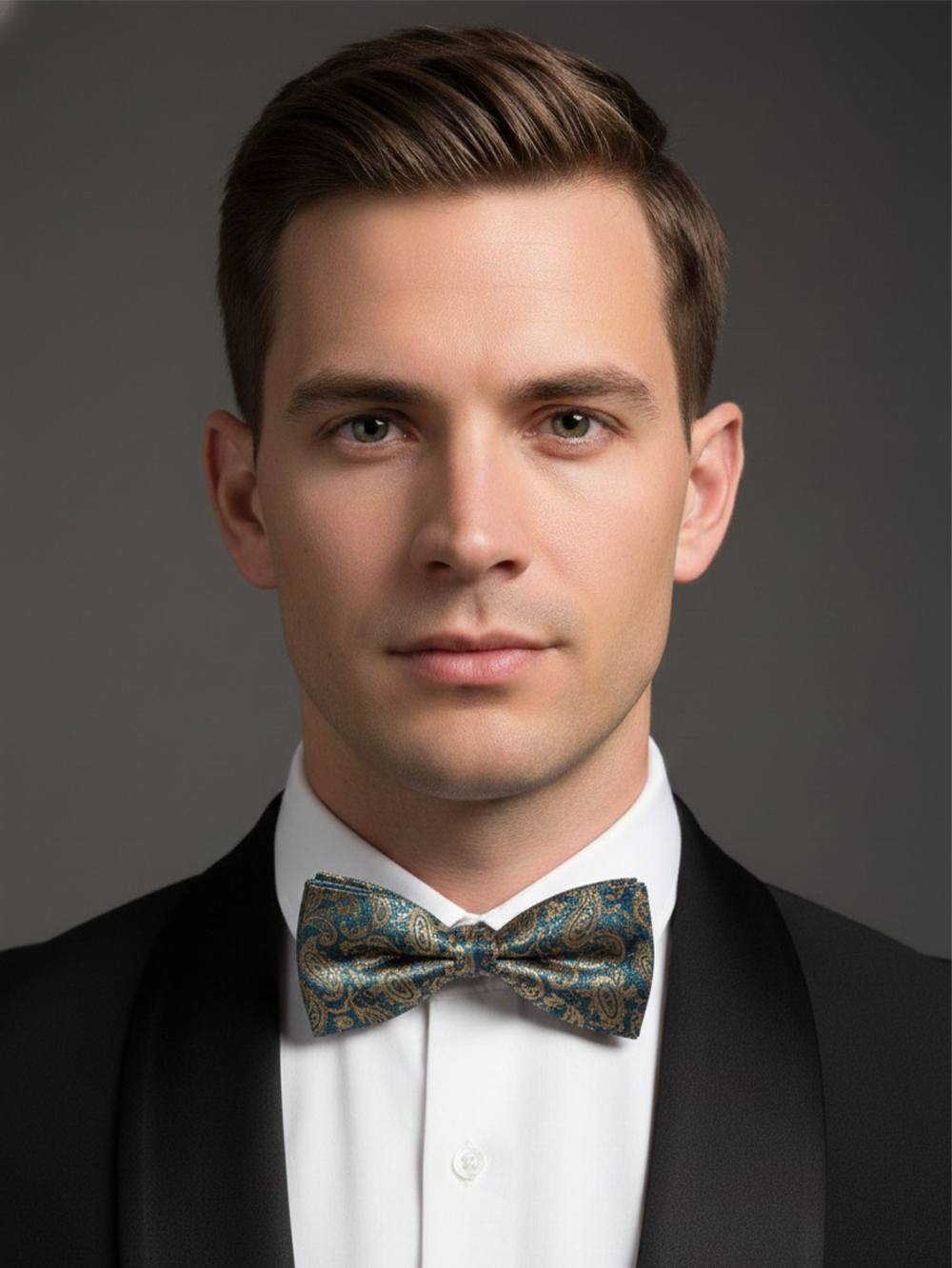 Luxury Teal Blue and Gold Paisley Men's Bow Tie