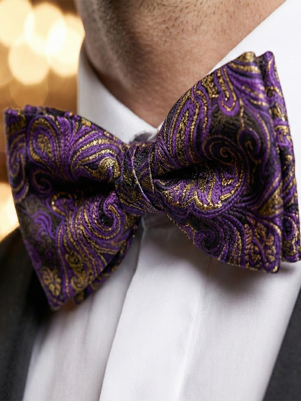 Regal Purple and Gold Paisley Pre-Tied Formal Bow Tie