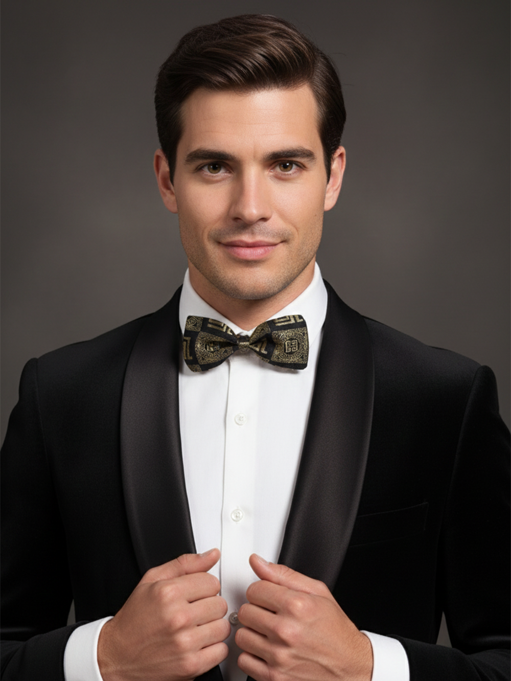 Luxury Black and Gold Greek Key Men's Bow Tie