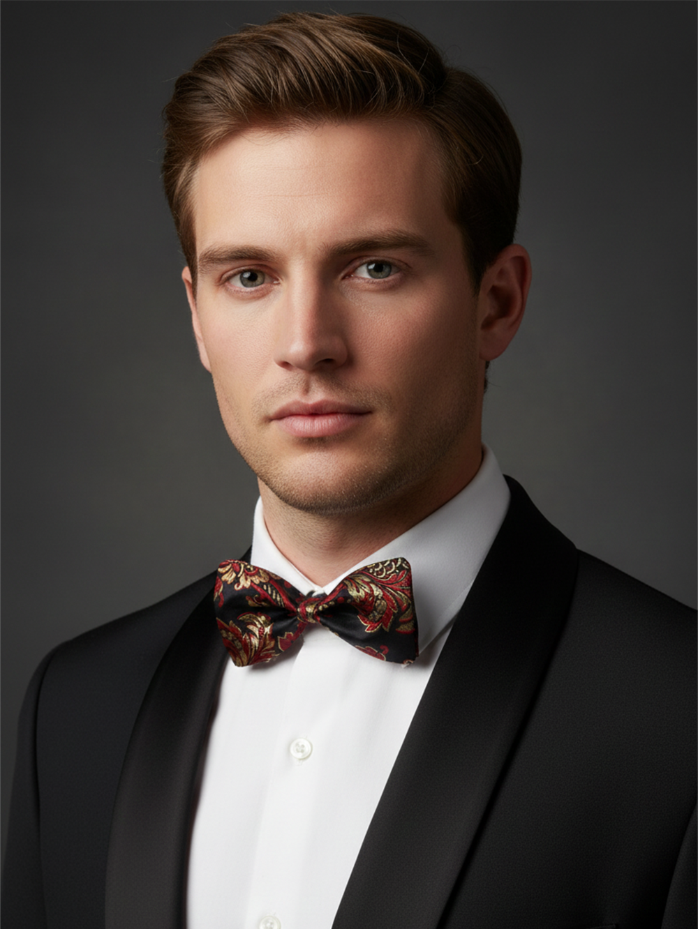 Luxury Crimson Red and Gold Baroque Men's Bow Tie
