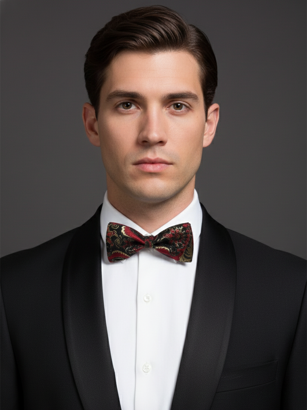 Luxurious Black Red And Gold Paisley Floral Bow Tie