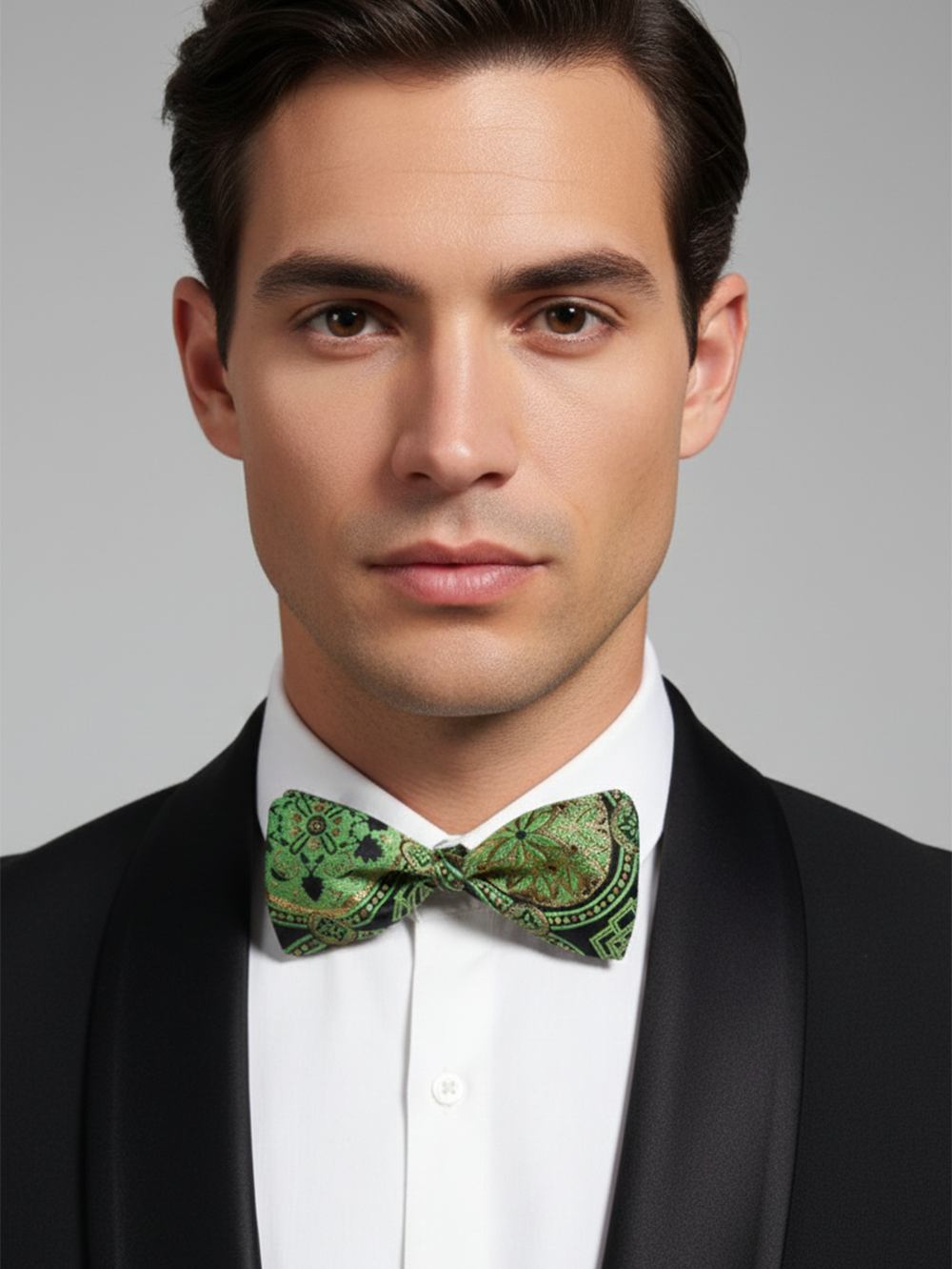 Ornate Emerald Green and Gold Mandala Men's Bow Tie