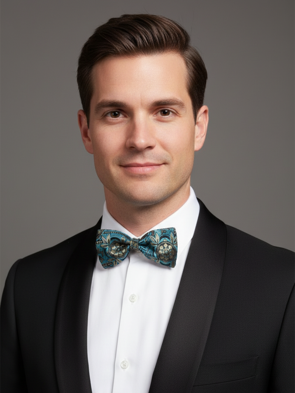 Ornate Teal and Antique Gold Mandala Men's Bow Tie