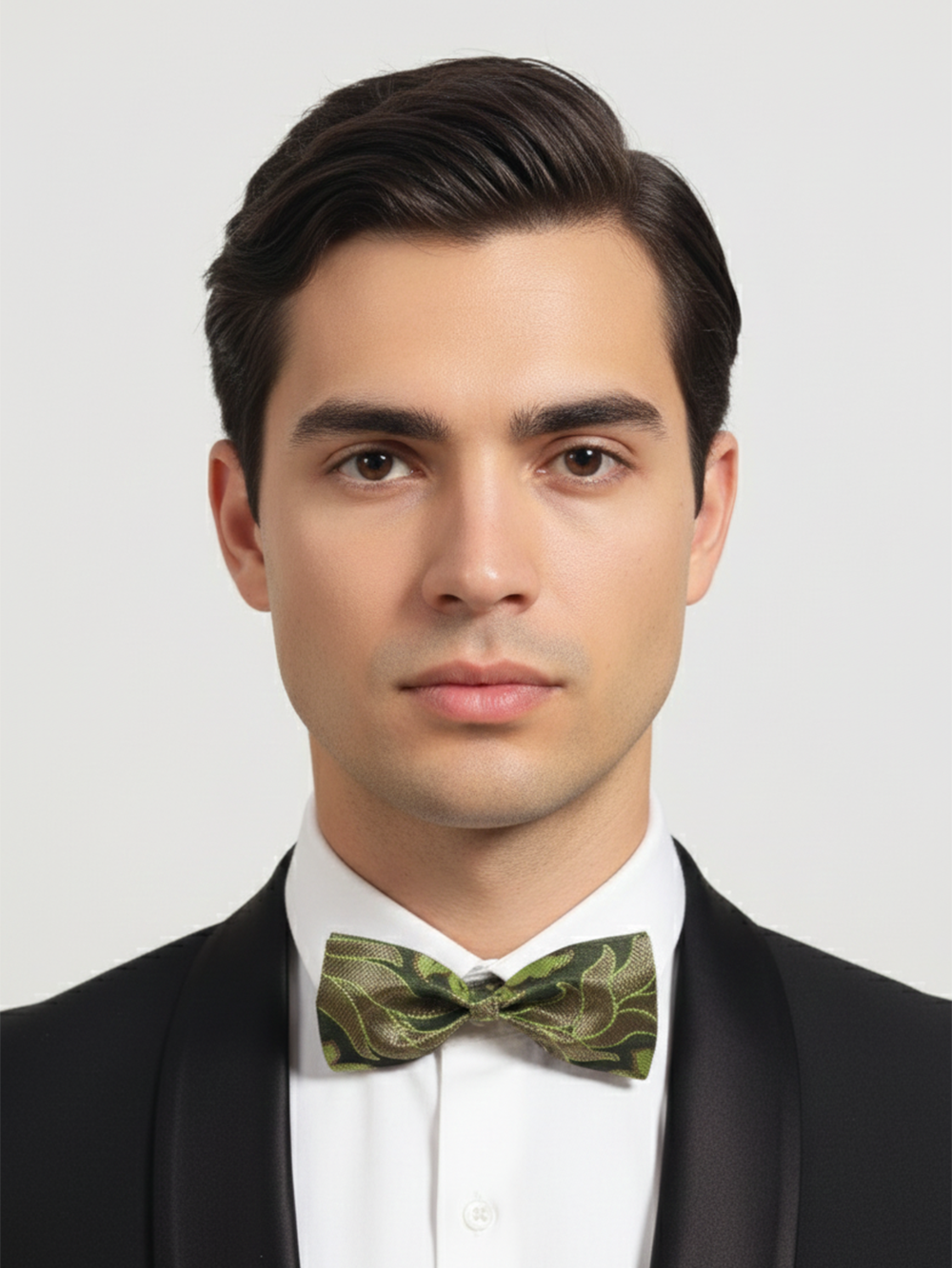 Luxury Olive Green and Bronze Baroque Men's Bow Tie