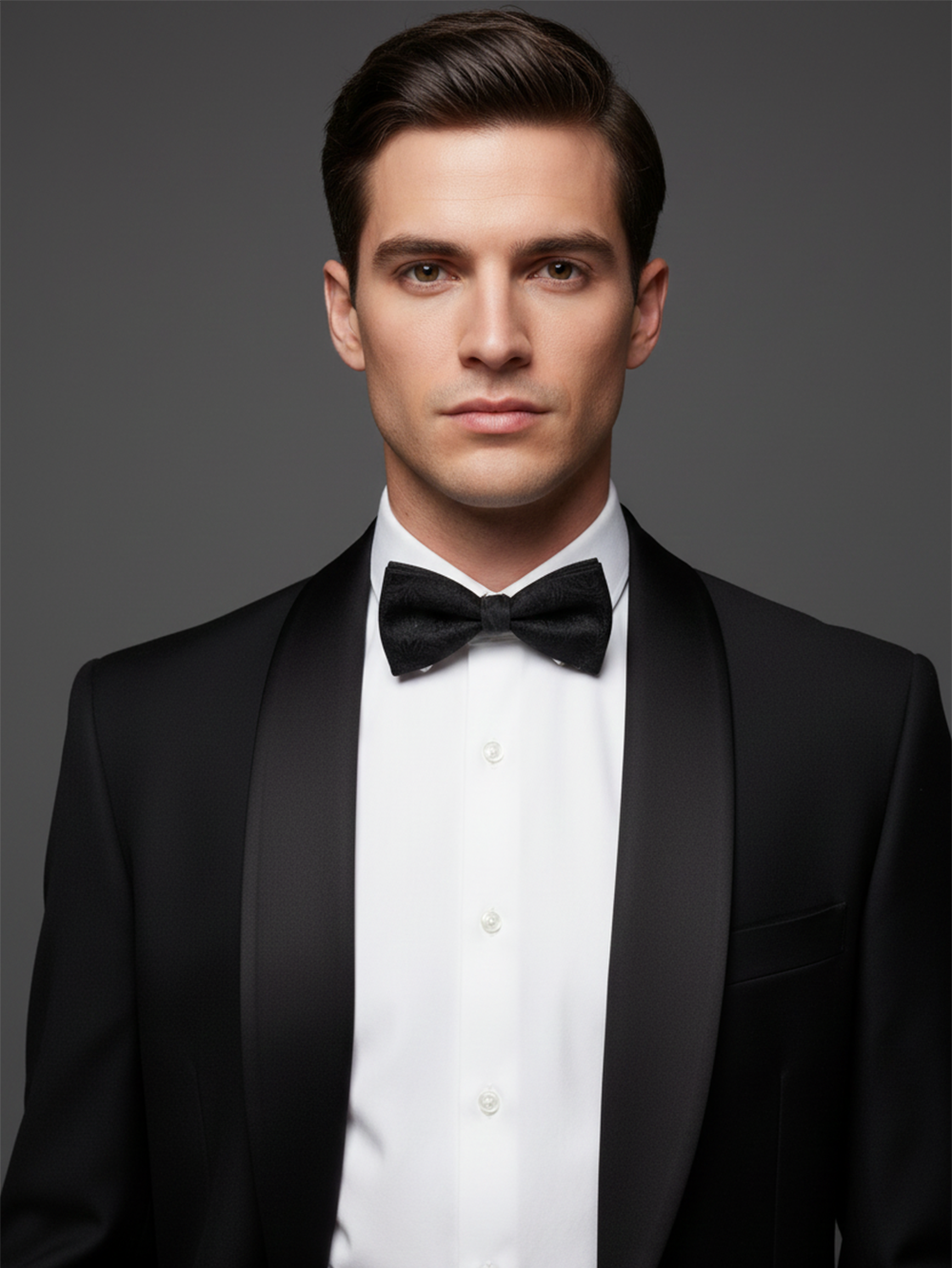 Classic Solid Black Textured Paisley Pattern Men's Bow Tie