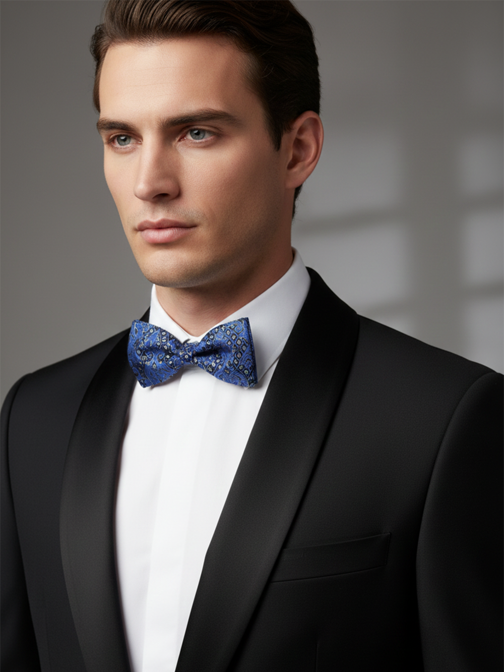 Luxury Royal Blue and Silver Geometric Men's Bow Tie