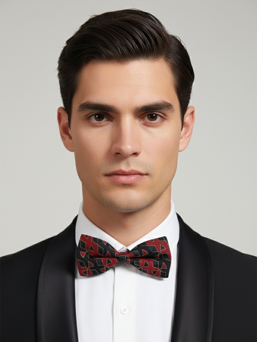 Luxury Crimson Red and Black Geometric Men's Bow Tie