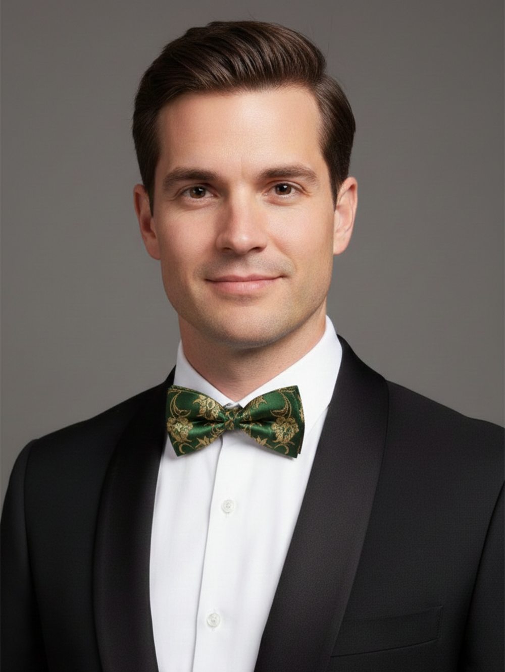 Luxury Emerald Green and Gold Floral Men's Bow Tie