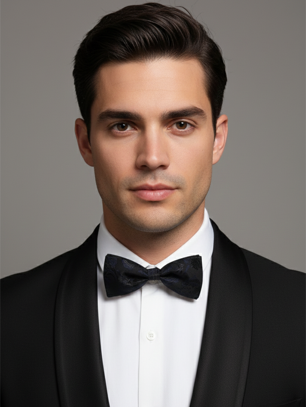 Sophisticated Midnight Black and Navy Blue Floral Men's Bow Tie