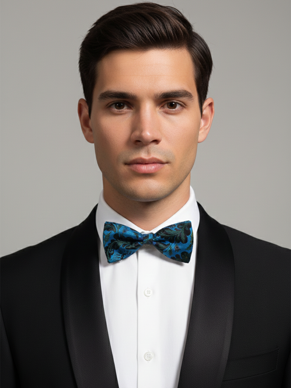 Sophisticated Bright Blue Floral Paisley Men's Bow Tie