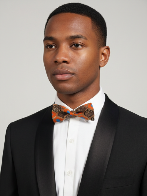 Artistic Burnt Orange and Brown Abstract Men's Bow Tie