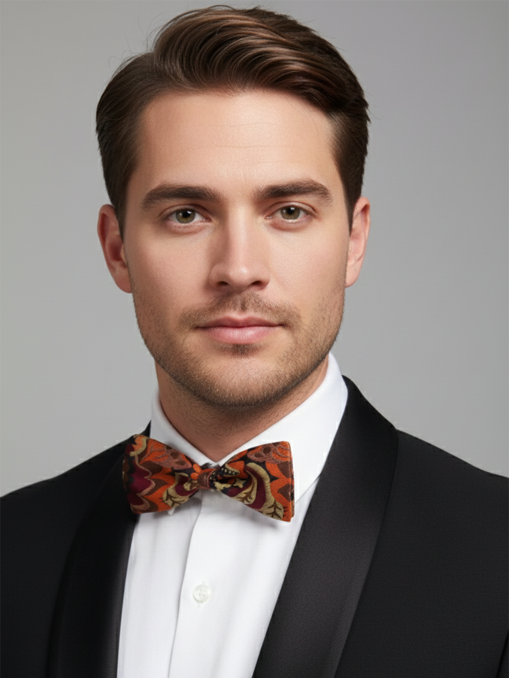 Luxury Terracotta Orange and Burgundy Paisley Men's Bow Tie
