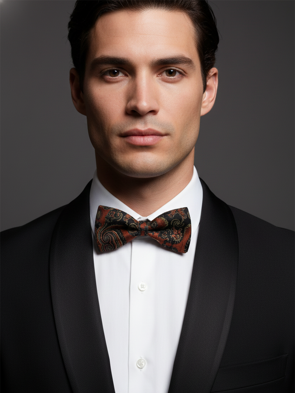 Luxury Copper Terracotta and Black Paisley Men's Bow Tie