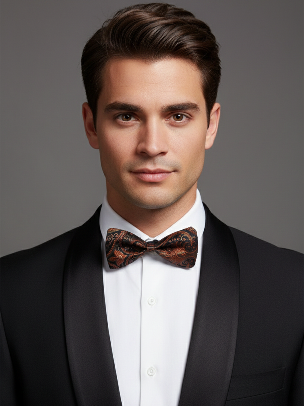 Luxury Copper Bronze and Black Floral Paisley Men's Bow Tie