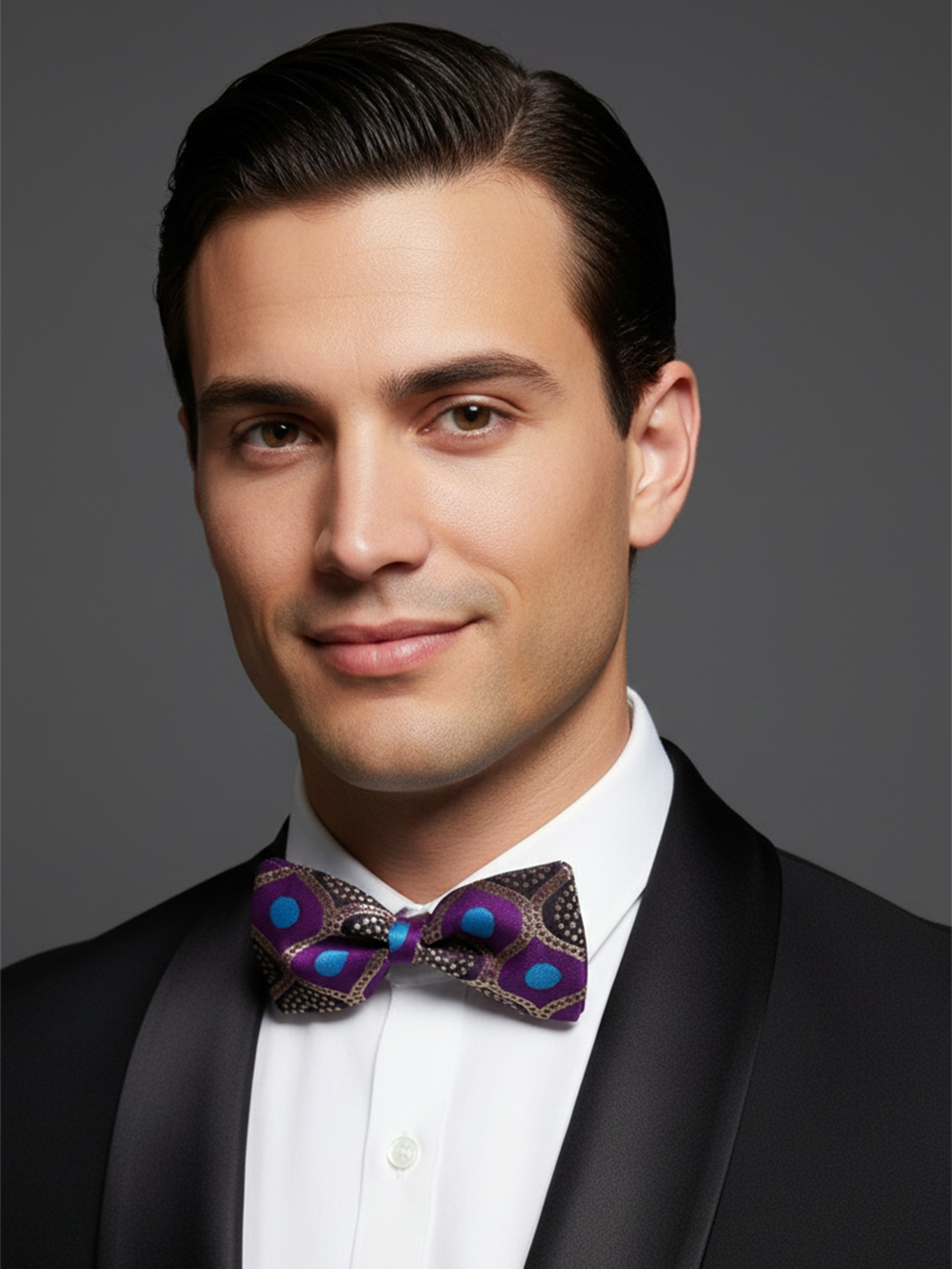 Artistic Royal Purple and Blue Abstract Men's Bow Tie