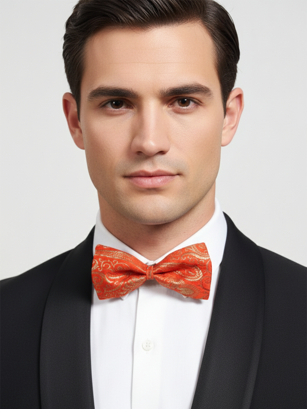 Luxurious Orange And Gold Paisley Pattern Men's Bow Tie