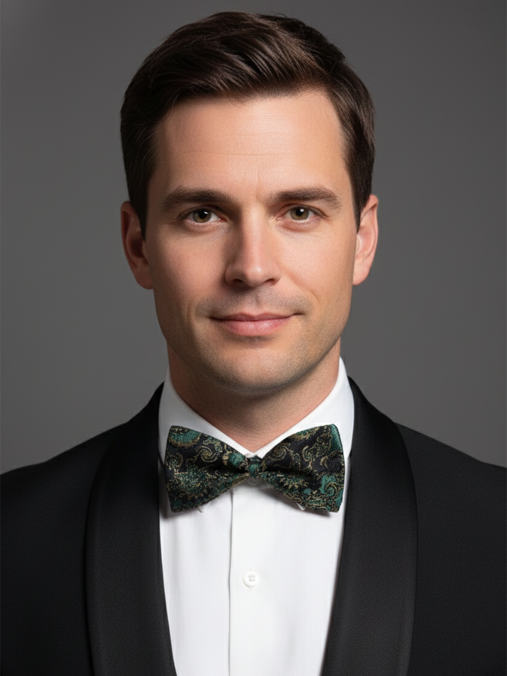 Luxury Black and Green Paisley Bow Tie With Gold