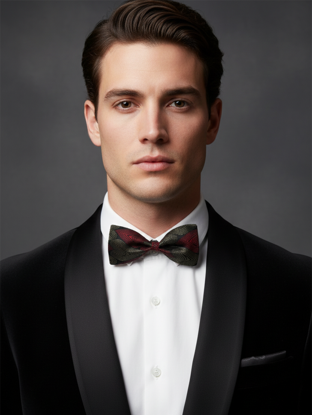 Luxury Crimson Red and Gold Heart Geometric Men's Bow Tie