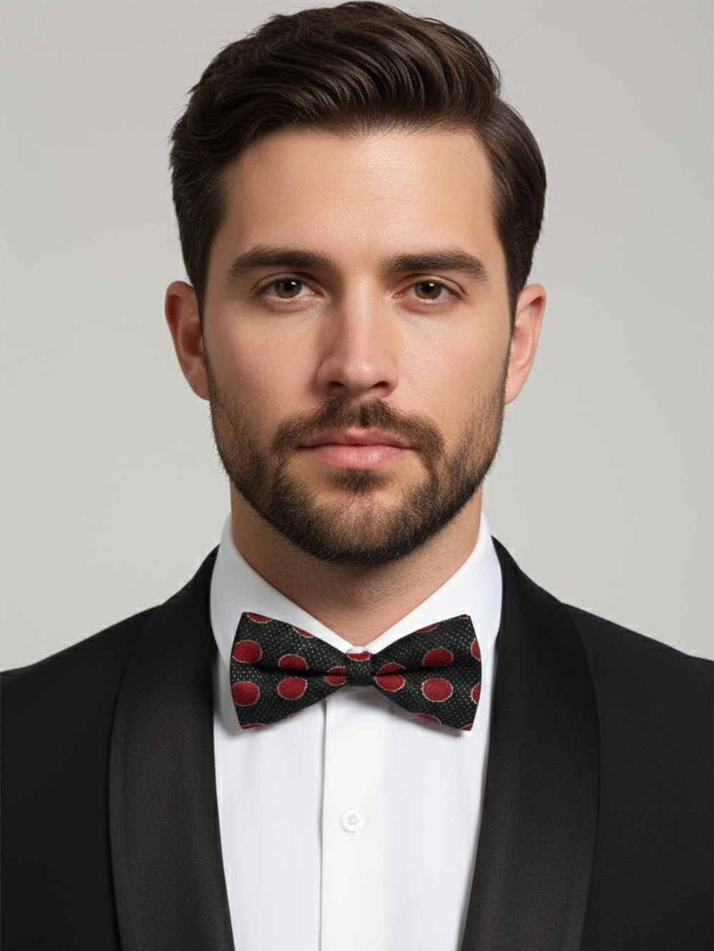 Sophisticated Black And Red Polka Dot Men's Bow Tie