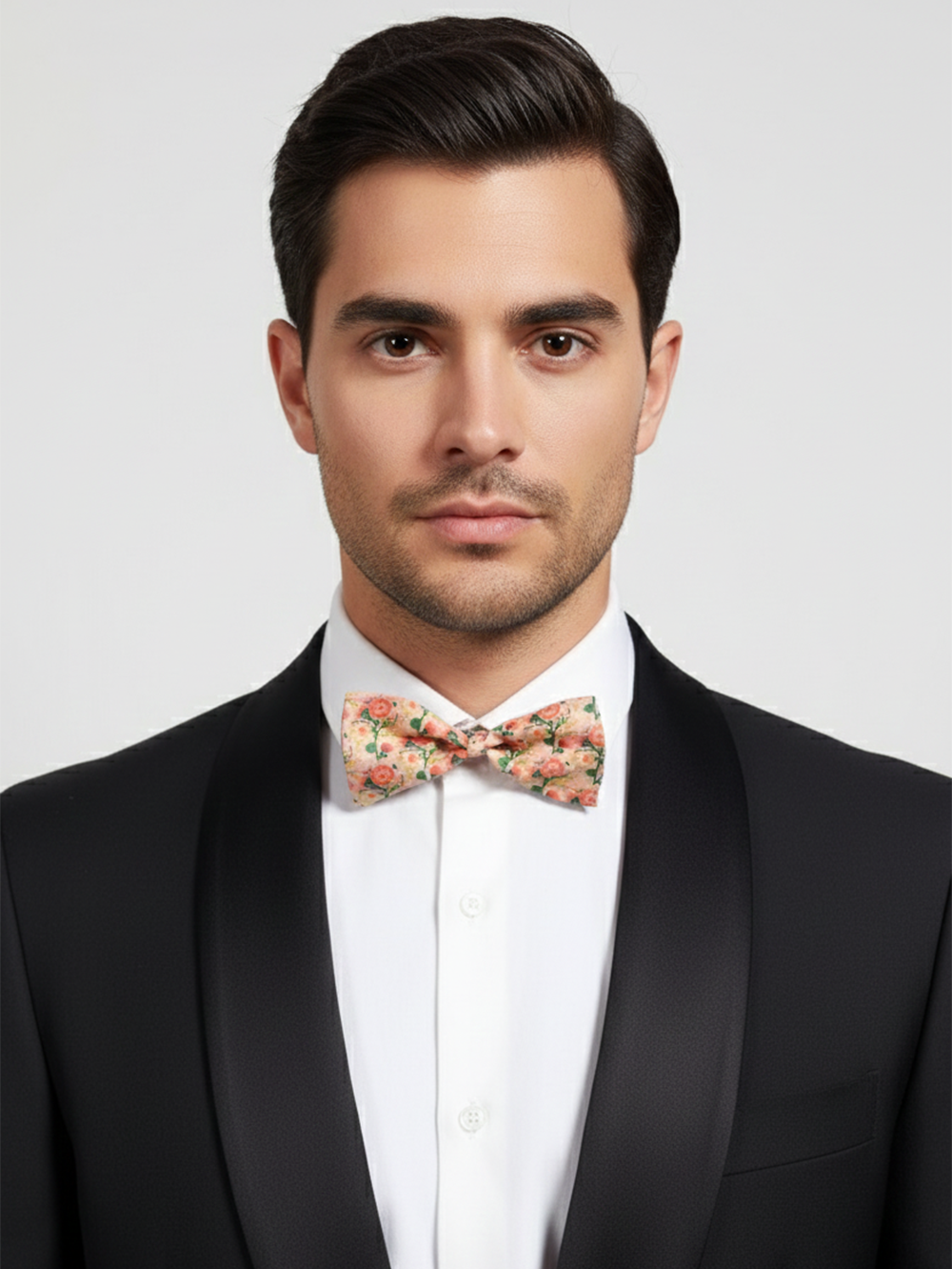 Charming Peach Blush and Rose Floral Men's Bow Tie