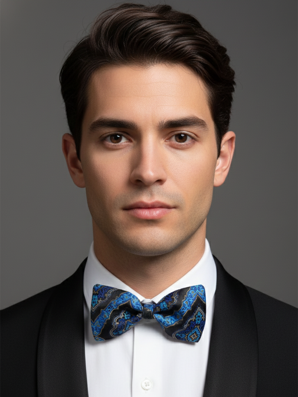 Luxury Royal Blue and Black Baroque Men's Bow Tie