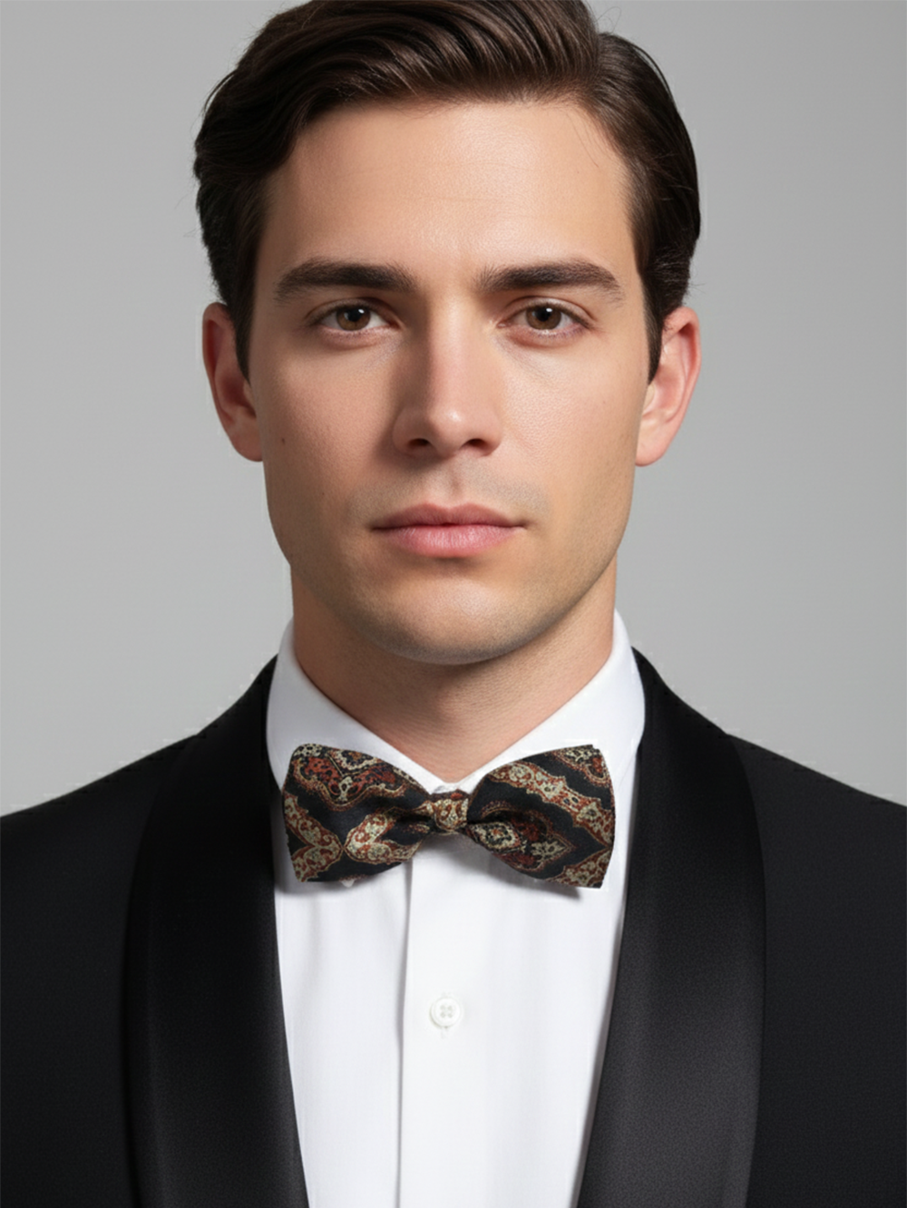 Luxury Copper and Charcoal Black Baroque Men's Bow Tie
