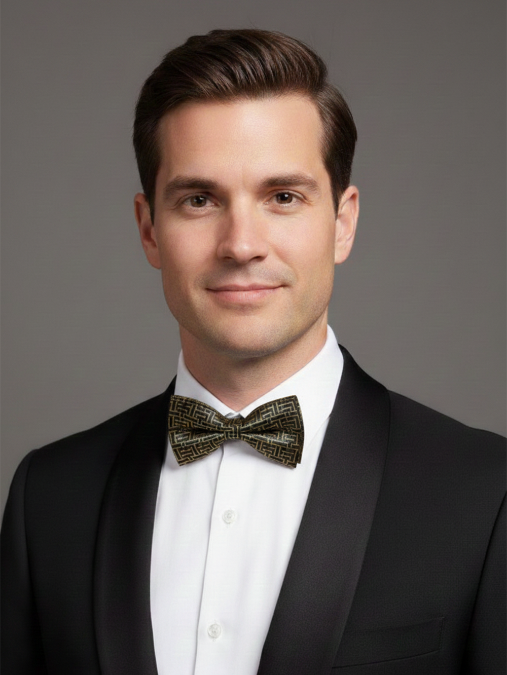 Luxury Black and Gold Geometric Basketweave Men's Bow Tie