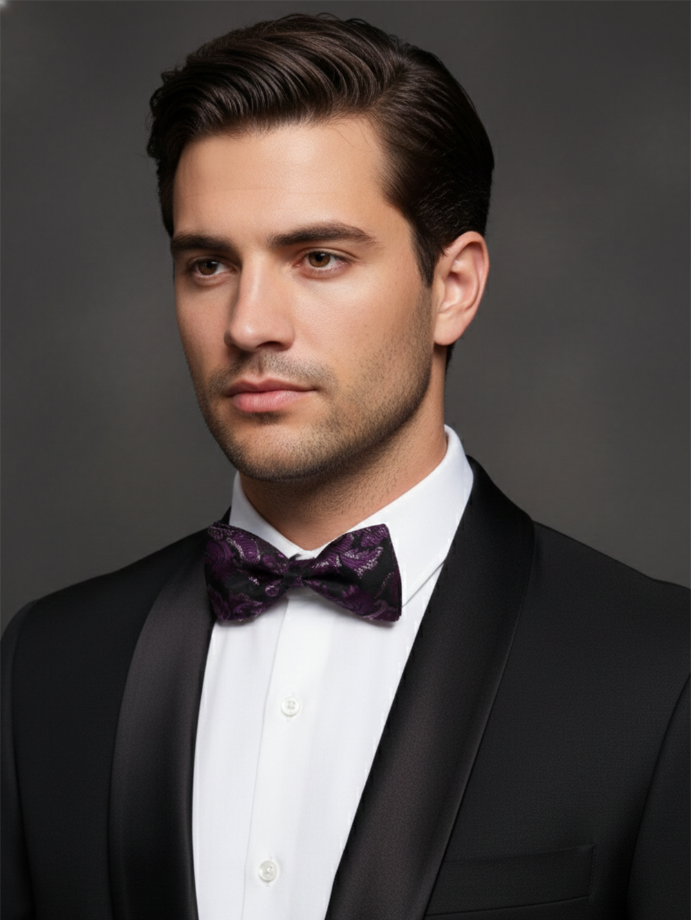 Luxury Royal Purple and Silver Baroque Men's Bow Tie