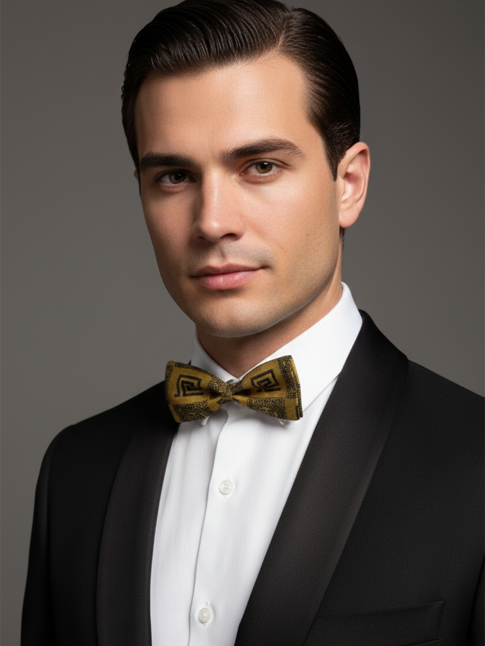 Luxury Antique Gold and Black Greek Key Men's Bow Tie