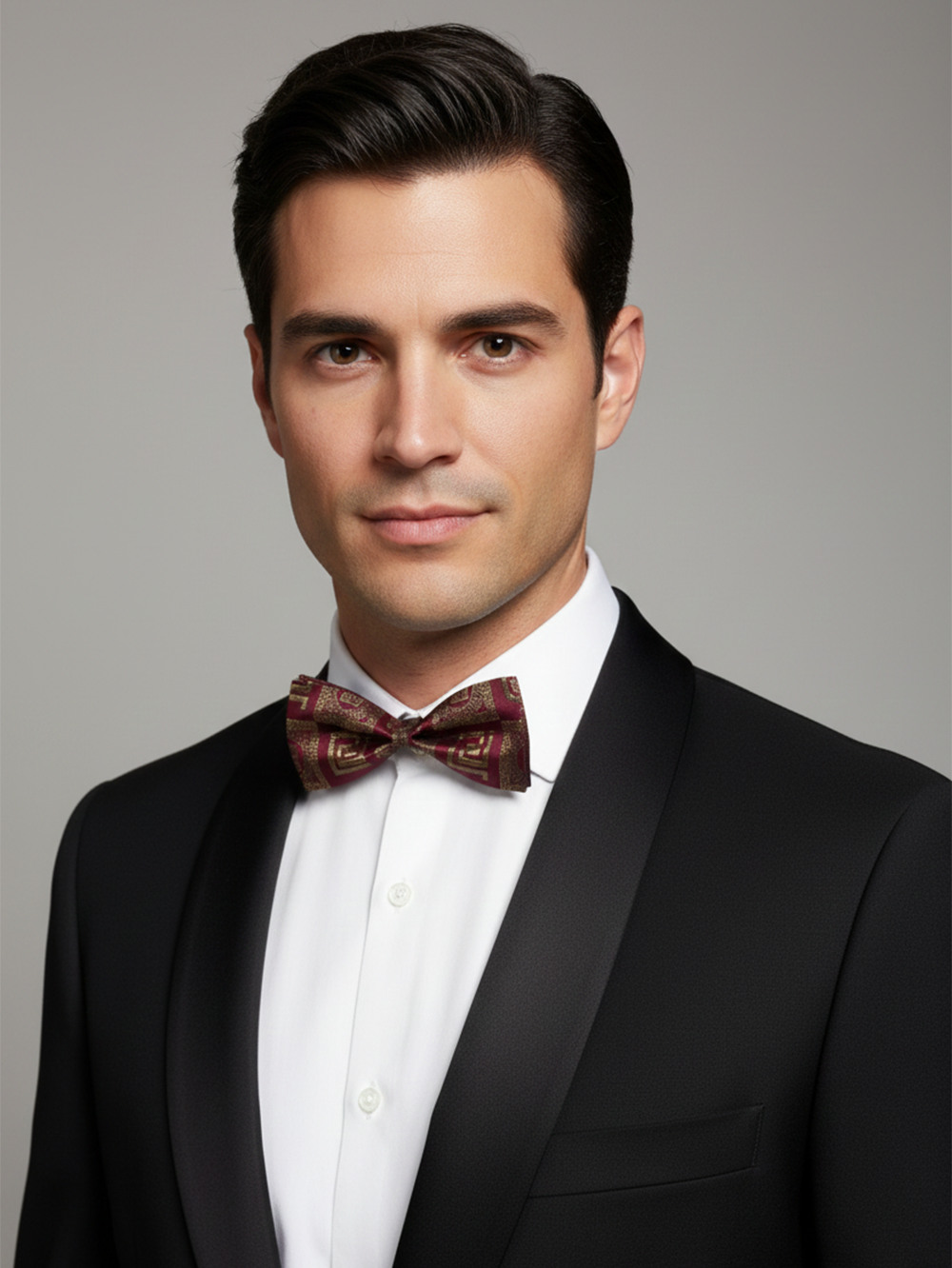 Luxury Burgundy and Gold Greek Key Men's Bow Tie