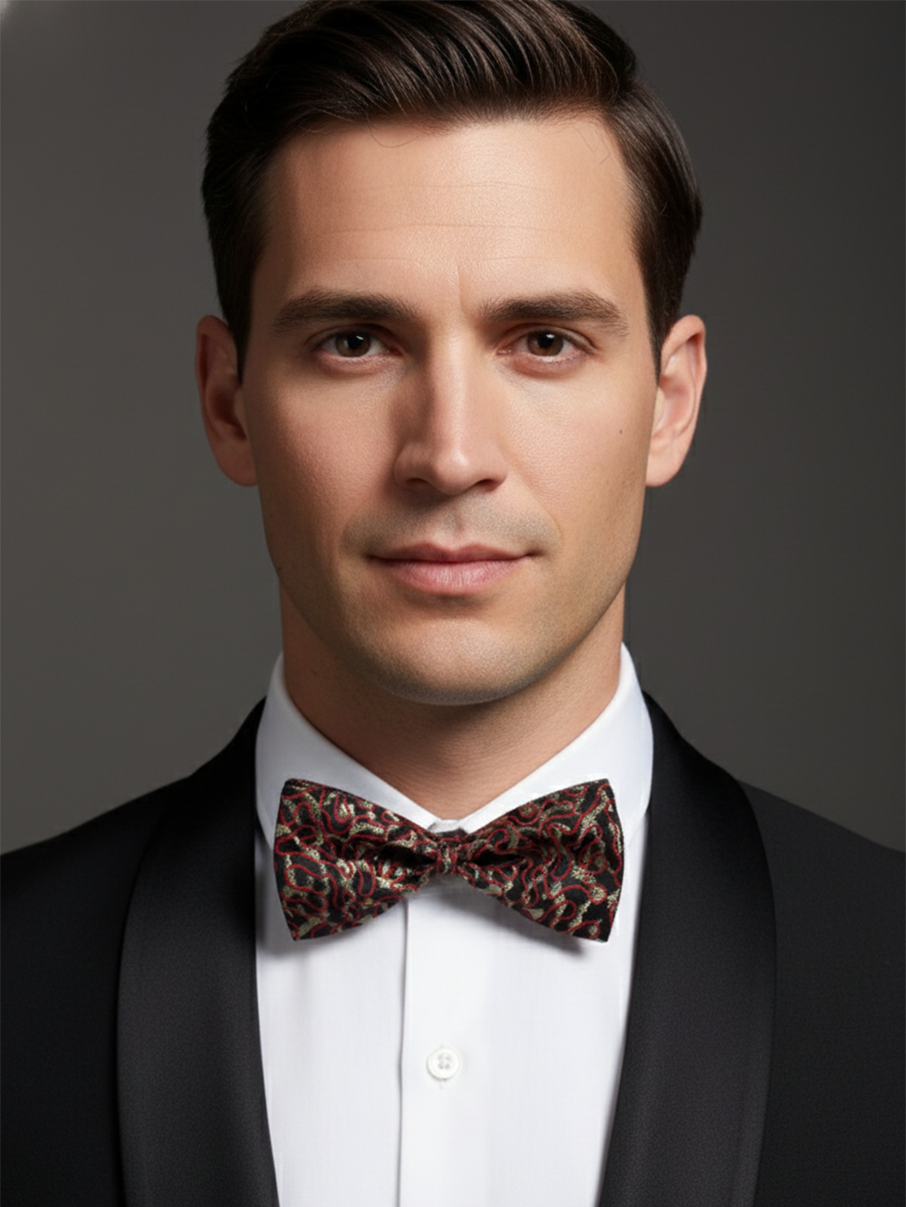 Luxury Crimson Red and Gold Abstract Squiggle Men's Bow Tie