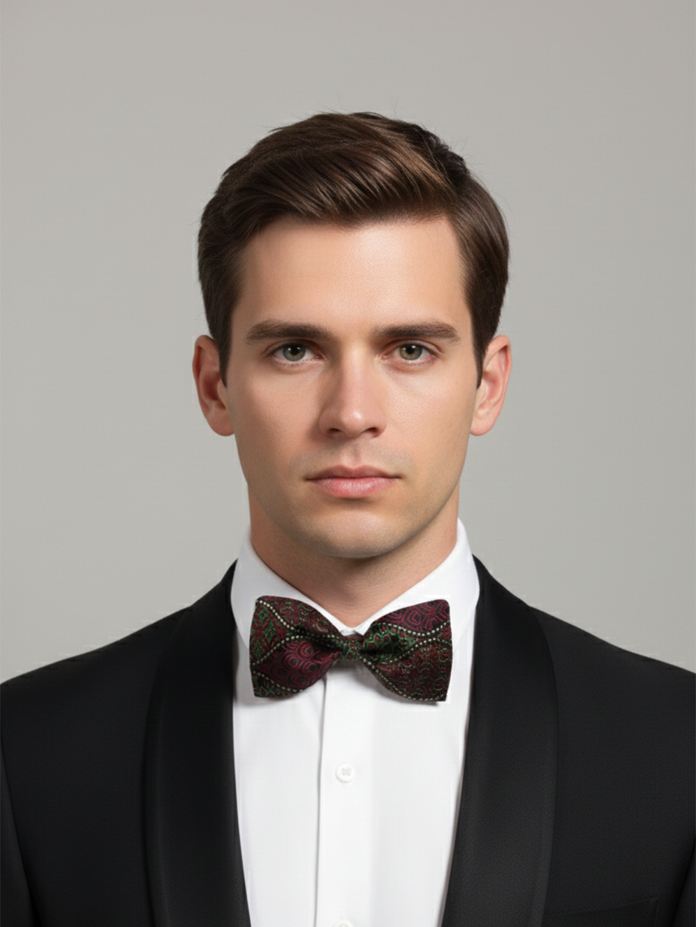 Artistic Burgundy Maroon and Olive Green Abstract Mandala Men's Bow Tie