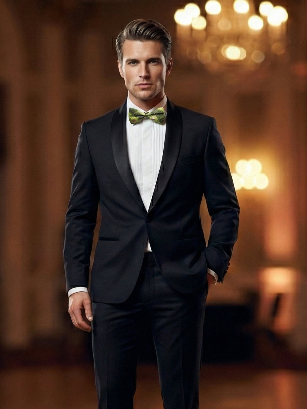 Unique Lime Green Geometric Polka Dot Pre-Tied Bow Tie