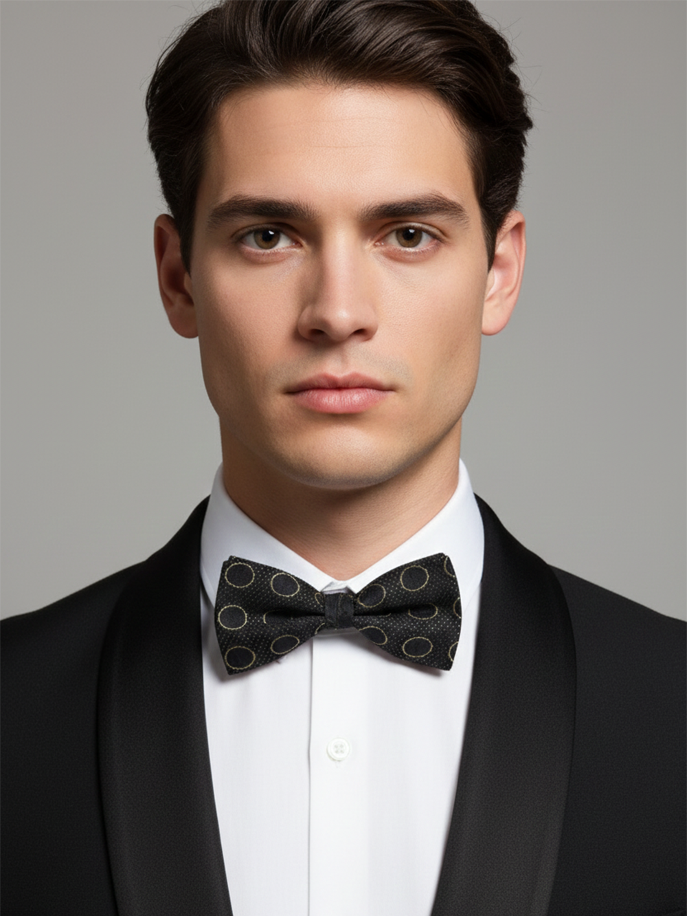 Classy Black And Gold Geometric Circle Men's Bow Tie