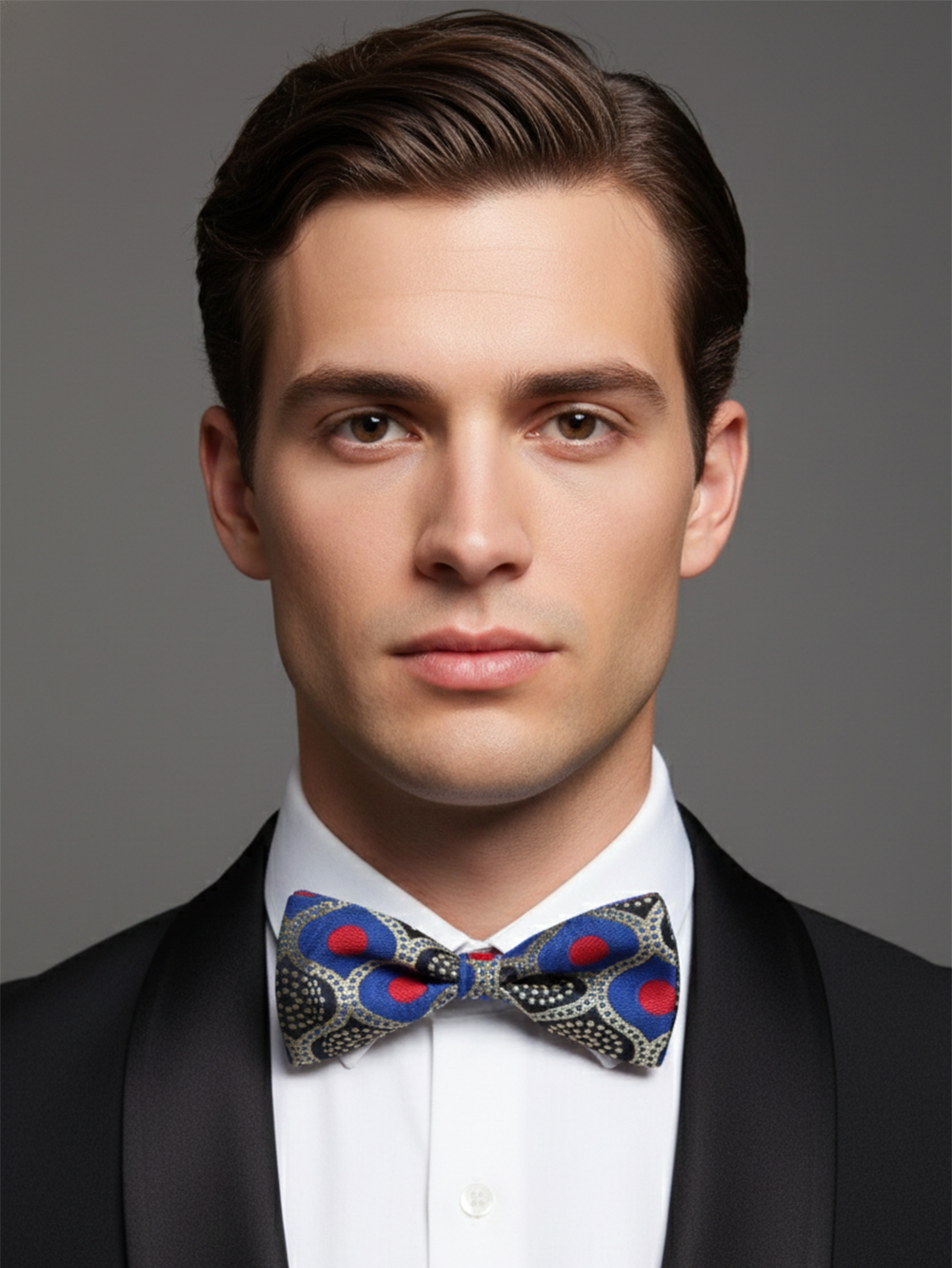 Artistic Royal Blue and Crimson Red Abstract Men's Bow Tie