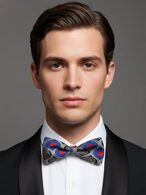Artistic Royal Blue and Crimson Red Abstract Men's Bow Tie