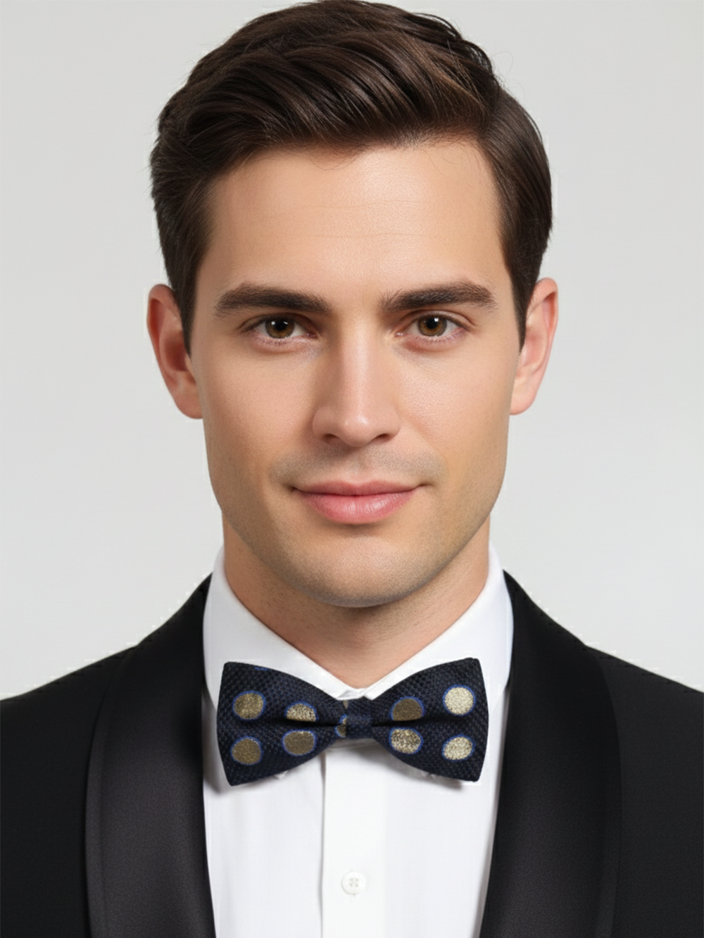 Classic Navy Blue And Gold Polka Dot Men's Bow Tie