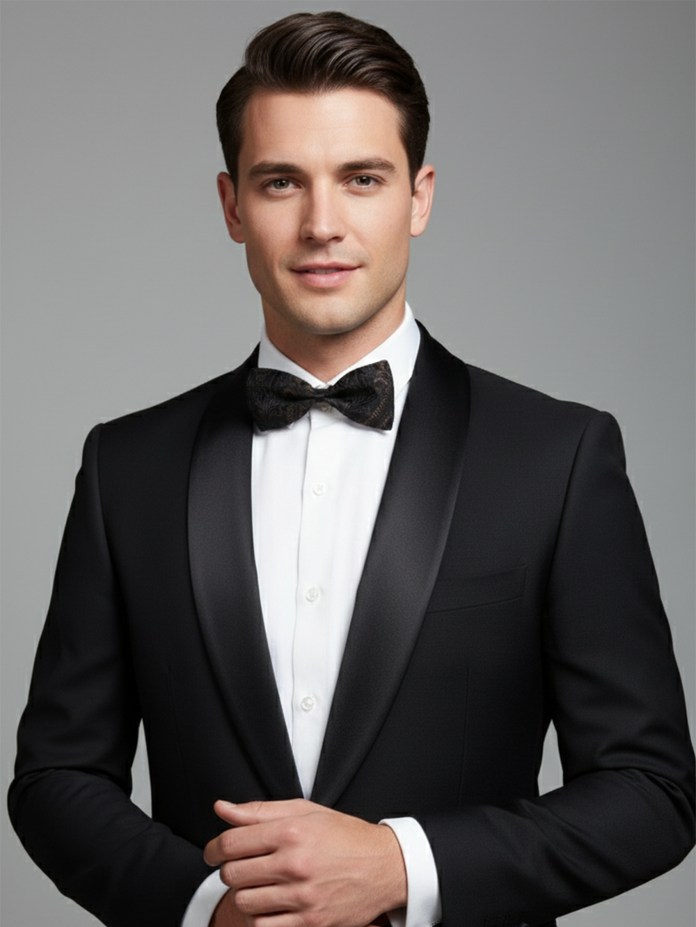 Luxury Dark Charcoal and Black Paisley Mandala Men's Bow Tie