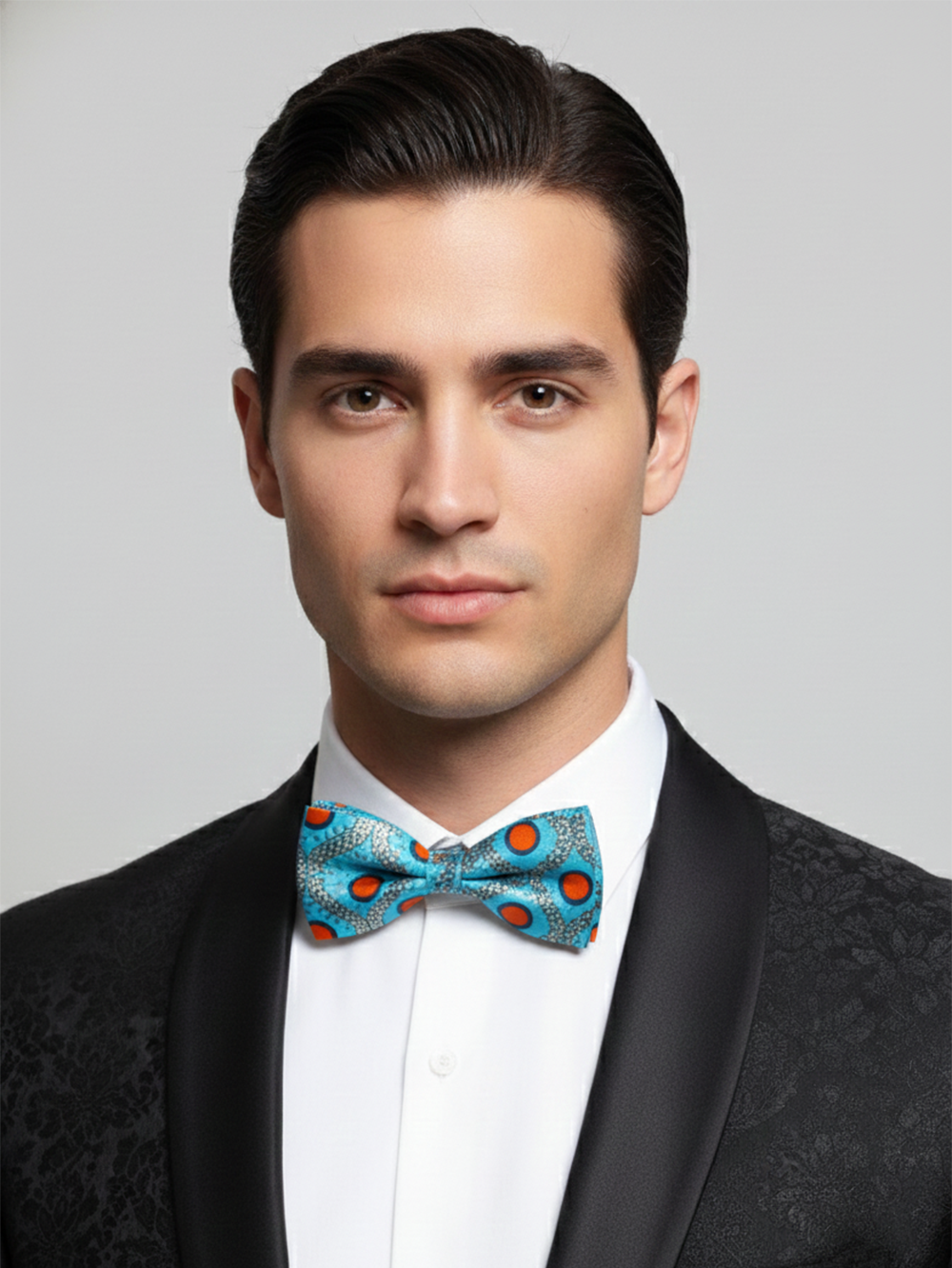 Vibrant Light Blue and Orange Abstract Geometric Men's Bow Tie